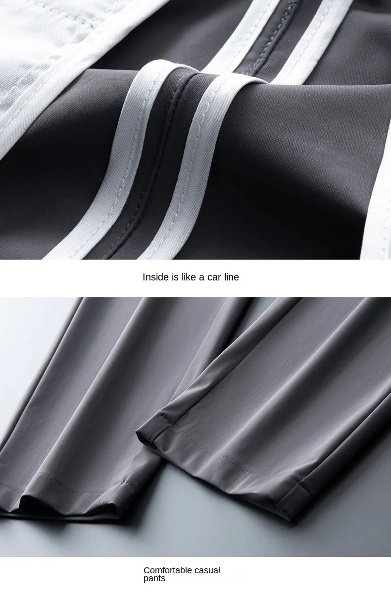 Summer Men's Casual Pants Thin Business Stretch Slim Fit Elastic Waist Jogger Korean Classic Blue Black Gray Brand Trousers Male