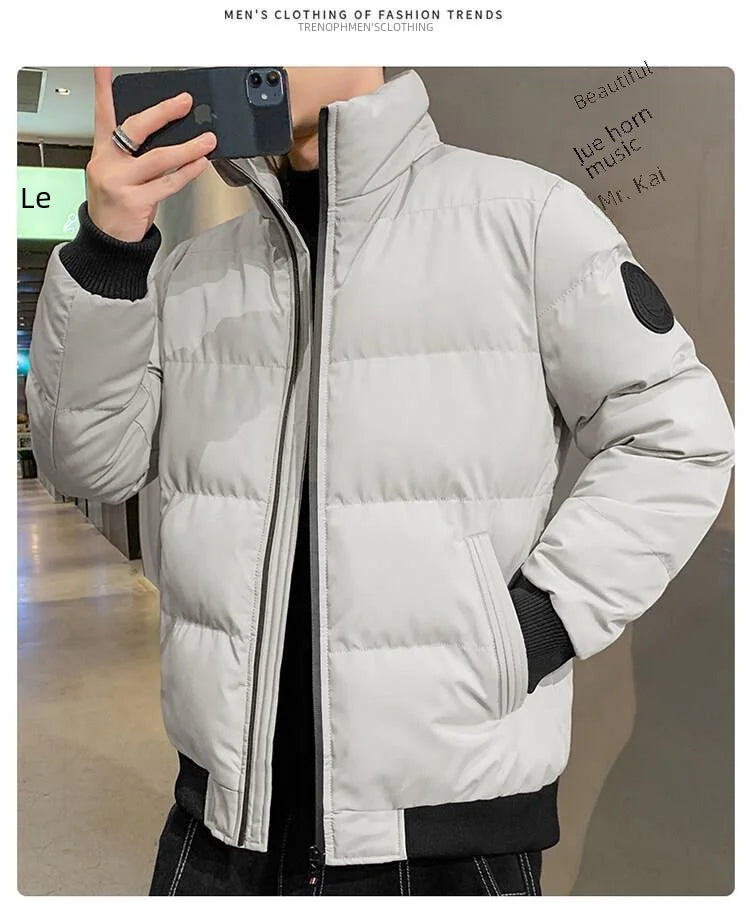 Men's Casual Cotton-padded Coat Winter Warm Thickened Solid Color Jacket Stand Collar Trendy Korean Style Fit Padded Jacket