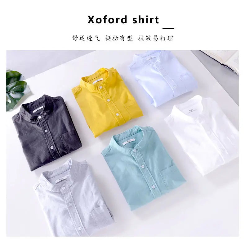 Spring Autumn New Solid Color Fashion Stand Collar Shirt Man High Street Casual Loose Button Long Sleeve Pure Cotton Cardigan