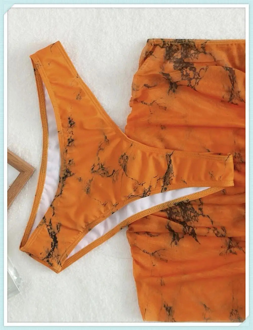 3 Pieces Thong Bikini Set With Skirt Marble texture Bathing Suit Women Swimsuit Set Female Swimwear Beach Wear Swimming Summer