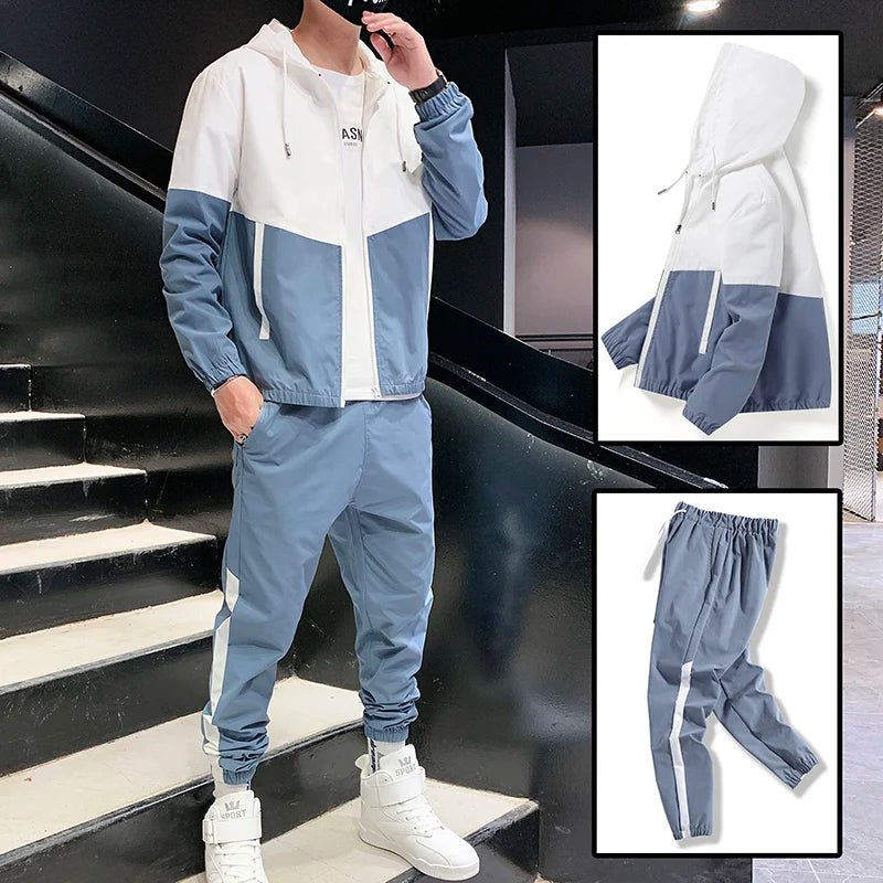 Dropshipping Patchwork Hip Hop Casual Men's Sets 2025 Korean Style 2 Piece Sets Clothes Men Streetwear Fitness Male Tracksuit