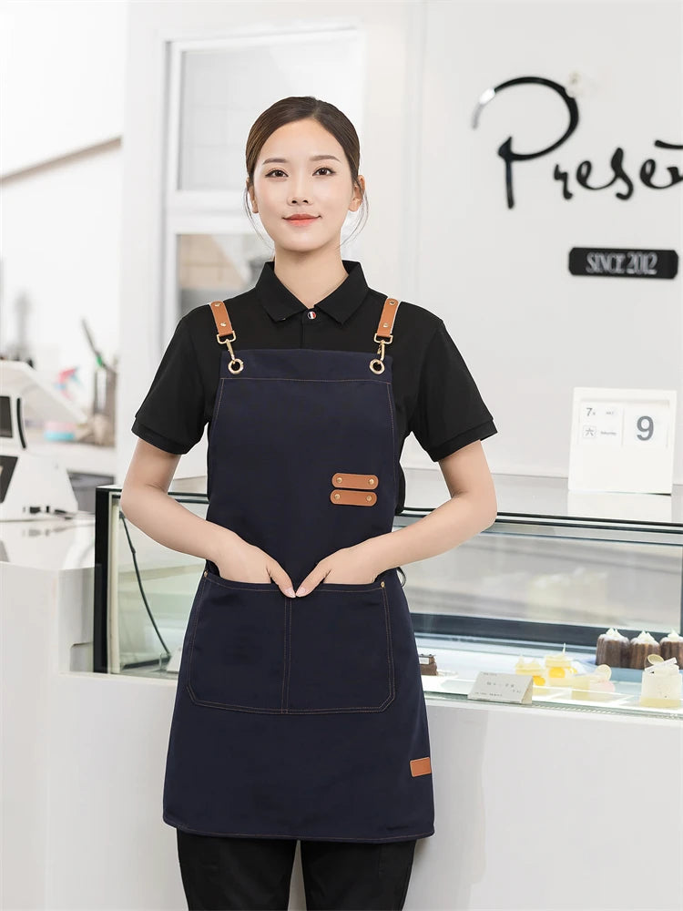 Men's Women's Kitchen Apron Custom Logo Catering Server Work Aprons Nails Hairdressing Mandil Restaurant Cafes Bar Waiter Bibs