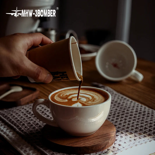MHW-3BOMBER 280ML Esspresso Cup Saucer & Spoon Ceramic Tea Mugs Set Home Kitchen Accessories Chritmas Gifts for Coffee Lovers