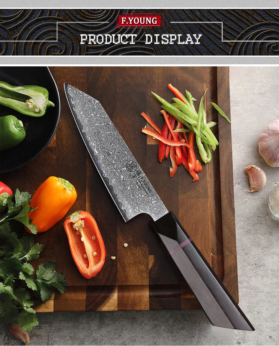 F.YOUNG 5" Japanese Kitchen Utility Knife Damascus Professional Chef Knife Peeling Paring Fruit Vegetable Meat Cooking Tools