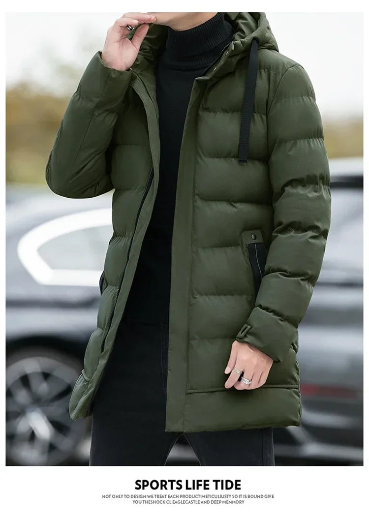 Winter Mens Jackets Men Hooded Casual Long Down Jackets Thicker Warm Parkas New Male Outwear Winter Coats Slim Fit Jackets Size