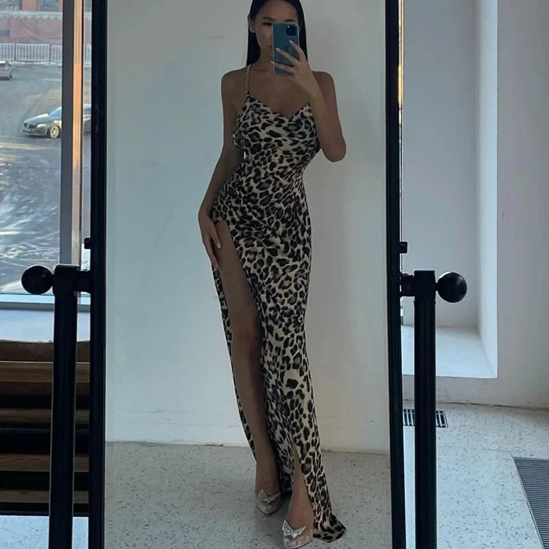 Hawthaw Women Sexy Party Club Evening Streetwear Bodycon Leopard Long Dress 2024 Summer Clothes Wholesale Items For Business