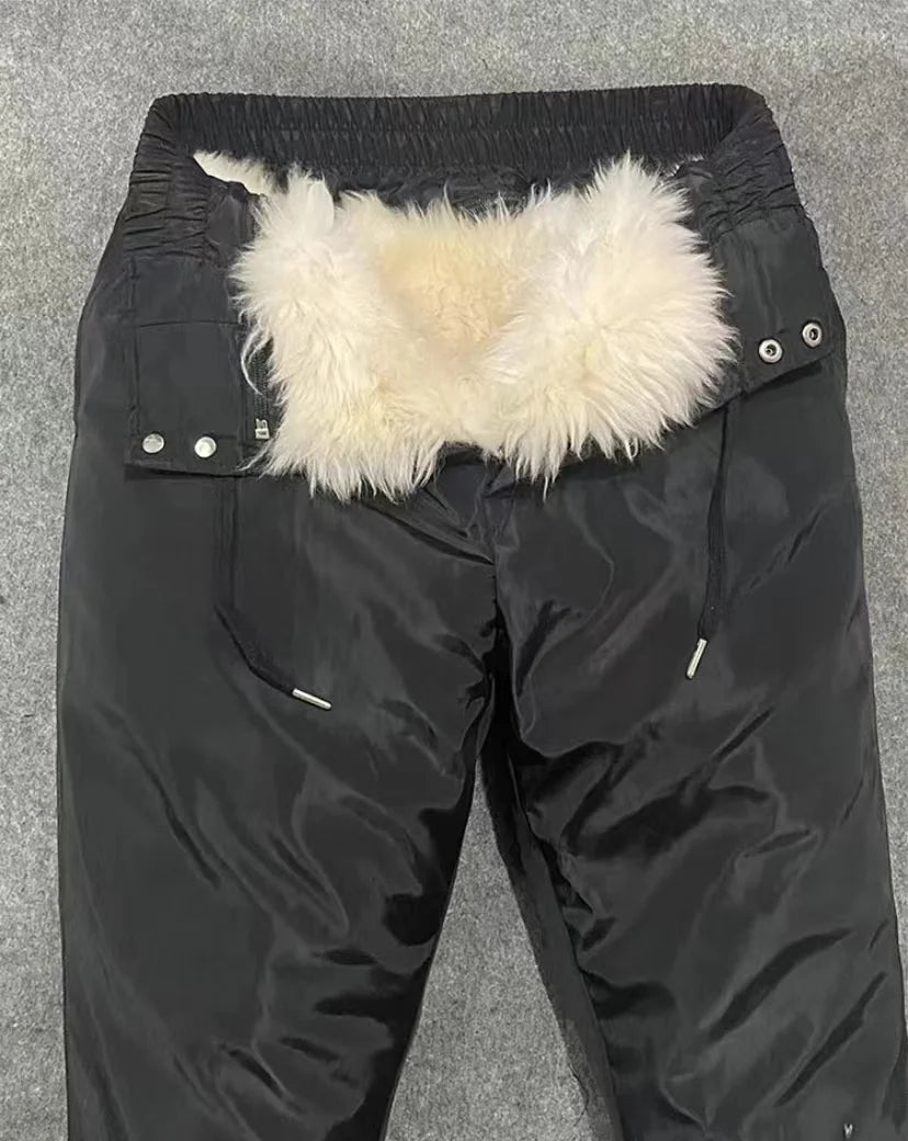Real Wool Pants High Waist Thicken Thermal Trousers Inner 100% Sheepskin Hair Warm Pant Middle Aged Elderly Father Winter Pants