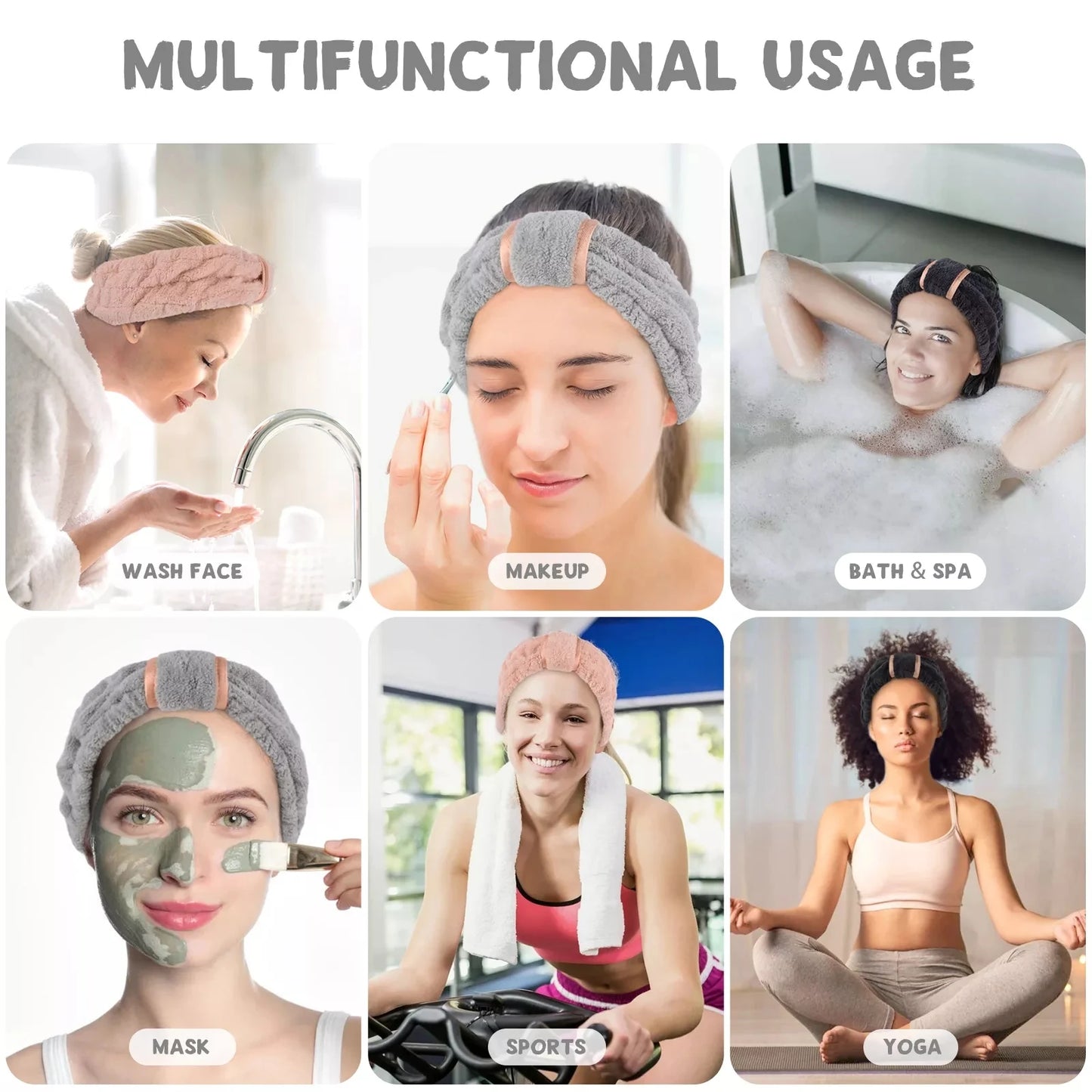 Headbands Spa Facial Headbands Makeup Headbands Elastic Terry Cloth Head Wrap for Women Washing Face Makeup Shower Yoga Sports