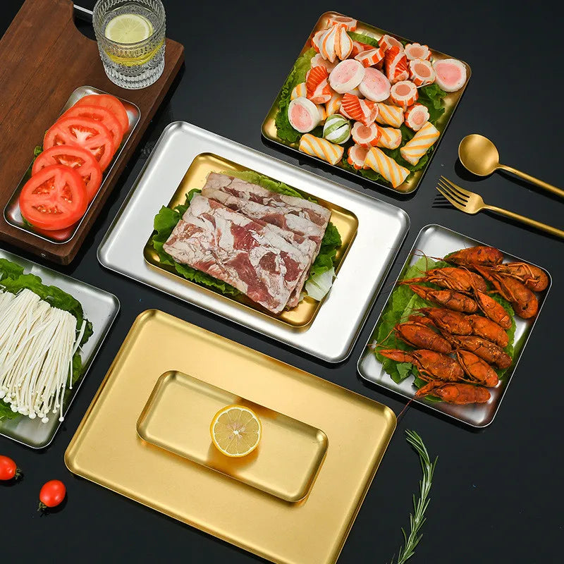 Stainless Steel Shallow Baking Pastry Tray Fruit Sancks Food Storage Plates Non-Stick Dishes Cake Pan Cookware For Kitchen
