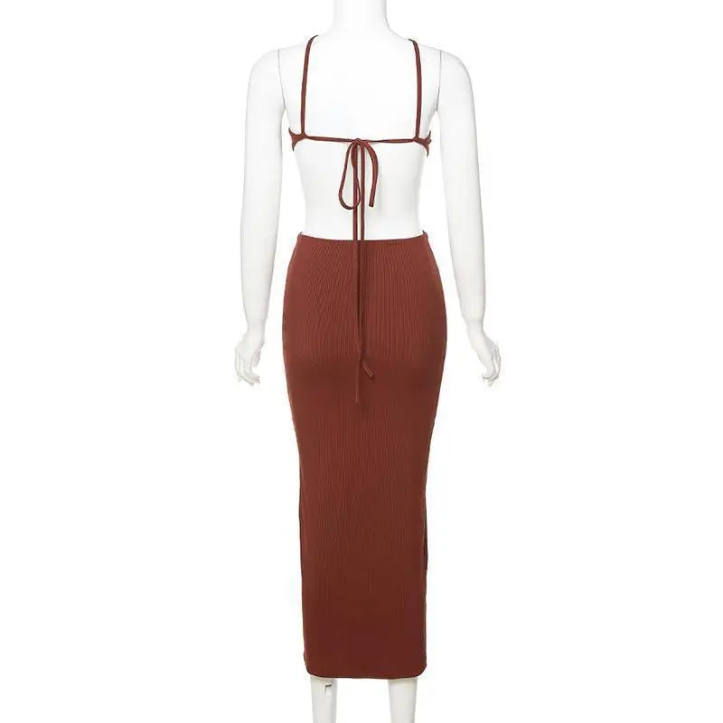 Sexy Full Back Hollow Out Backless Slim Bodycon Long Dress Women Off Shoulder Halter Skinny Dress Elegant Club Party Vestidos