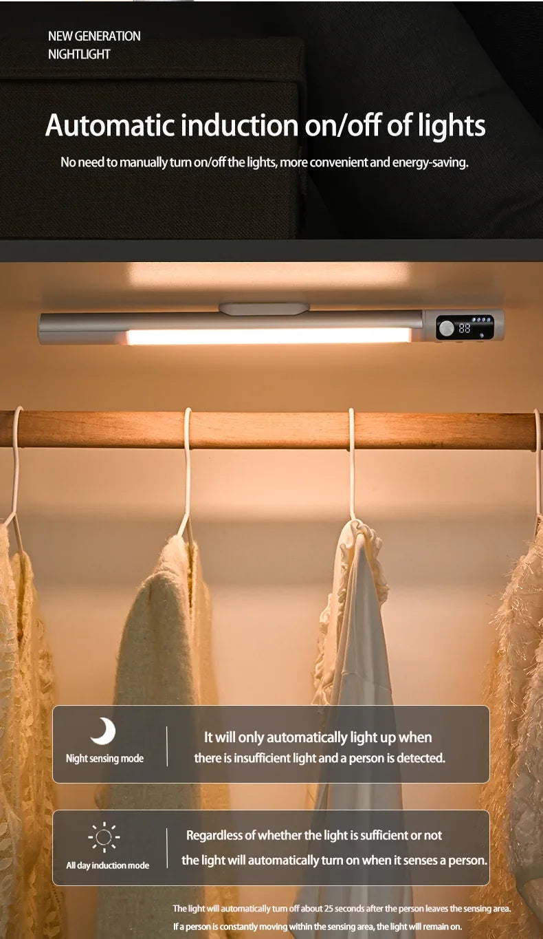 Motion Sensor Light Night Light USB Type C Rechargeable Lights Cabinet Lights For Kitchen Remote control Digital display LED