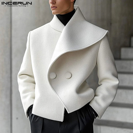 Casual Stylish Style Tops INCERUN New Men Asymmetrical Collar Suit Handsome Male Solid All-match Loose Long Sleeved Blazers 2025