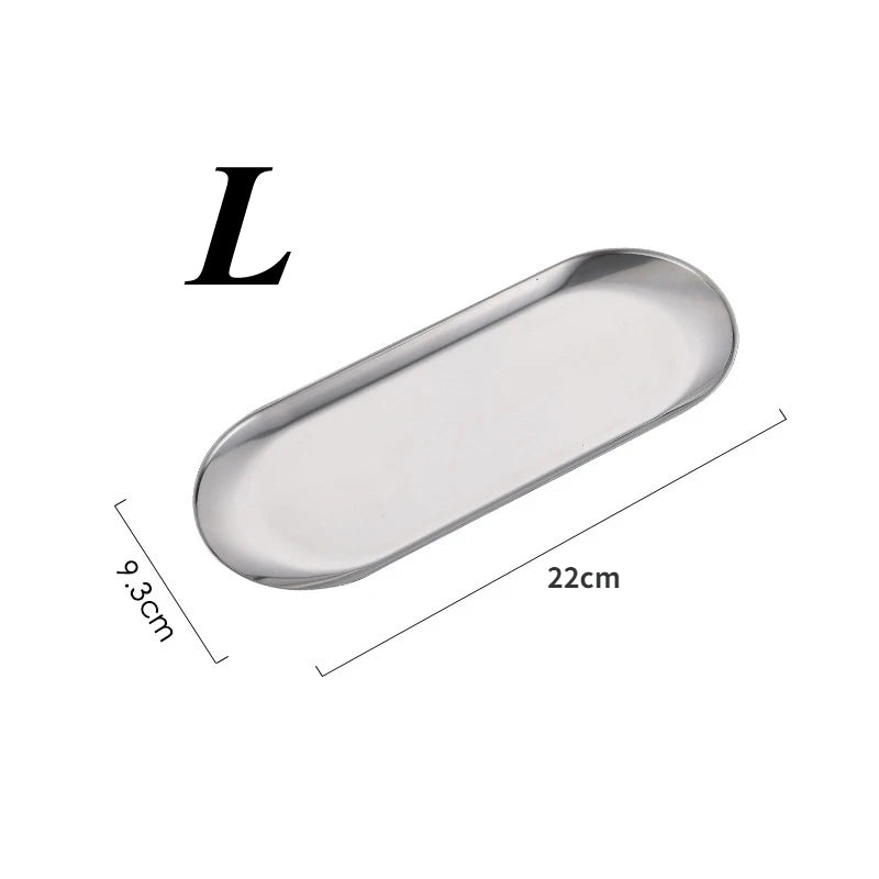 Stainless Steel European Jewelry Storage Tray Metal Cosmetic Storage Oval Cake Fruit Dessert Tray Snack Plate Kitchen Organizer