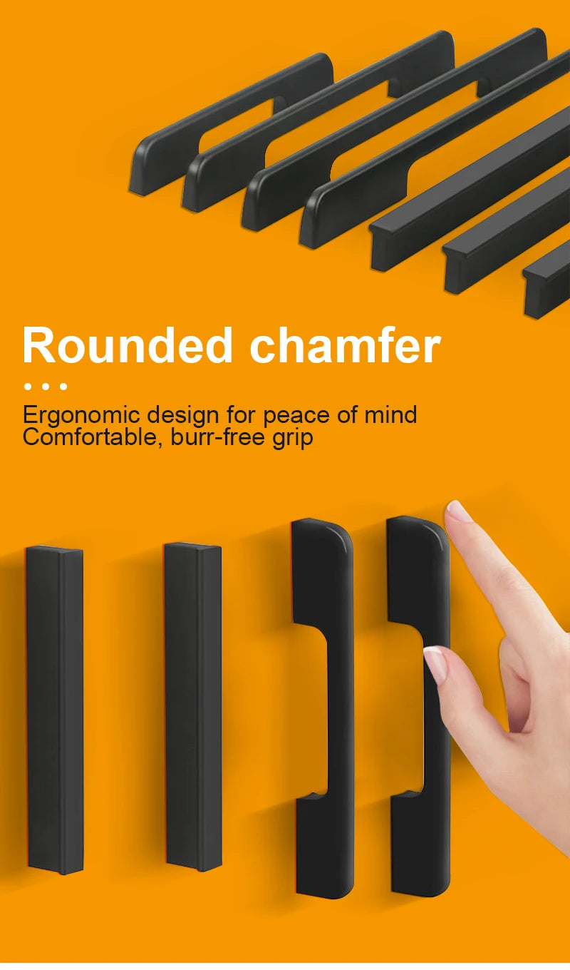 JUIDINTO 1pc Aluminium Cabinet Handle Pulls Black Handle 96-320mm Kitchen Drawer Handle for Furniture Wardrobe Closet