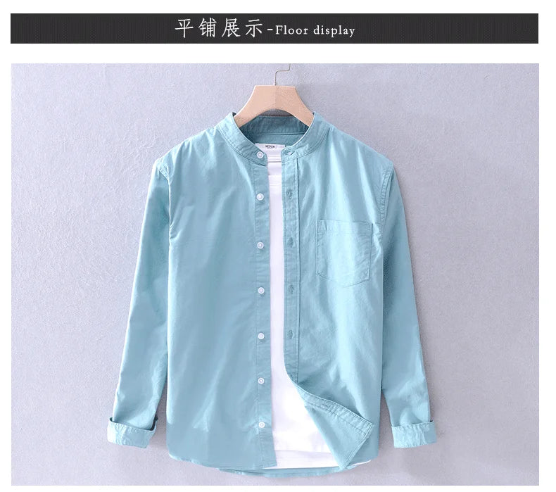 Spring Autumn New Solid Color Fashion Stand Collar Shirt Man High Street Casual Loose Button Long Sleeve Pure Cotton Cardigan