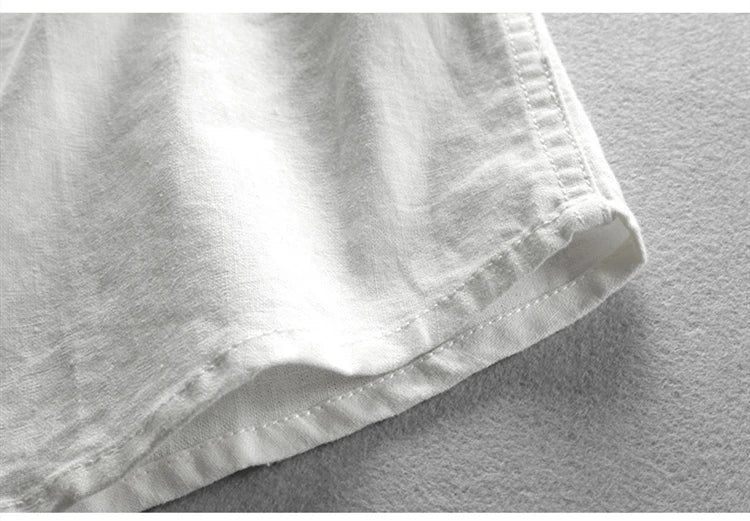 Men Spring Autumn Japan Vintage Style Cotton Linen Shirts Stand Collar Slim Fit Single Breasted Simple Design Soft Casual Shirt