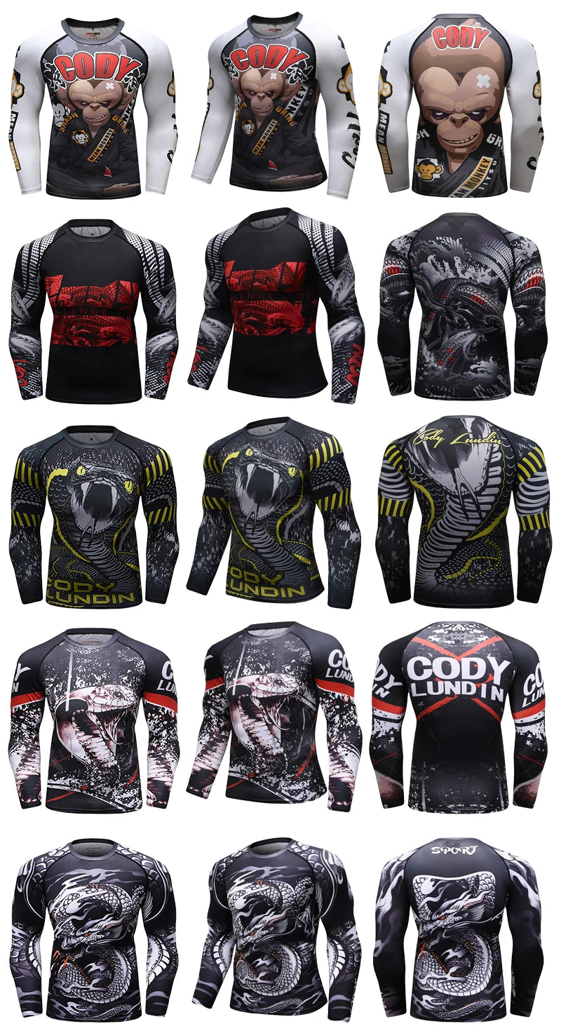 Popular Beach Surf Wear Short Sets For jiu jitsu Bjj No Gi Rashguard+Grappling Shorts Cool Westling stretchy Running Gym Clothes