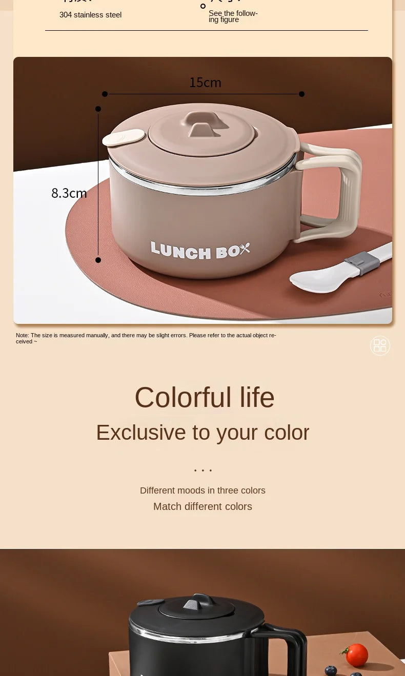304 Stainless Steel Instant Noodles Ramen Bowl With Lid Fruit Salad Rice Soup Bowl Kitchen Tableware Large Capacity Lunch Box