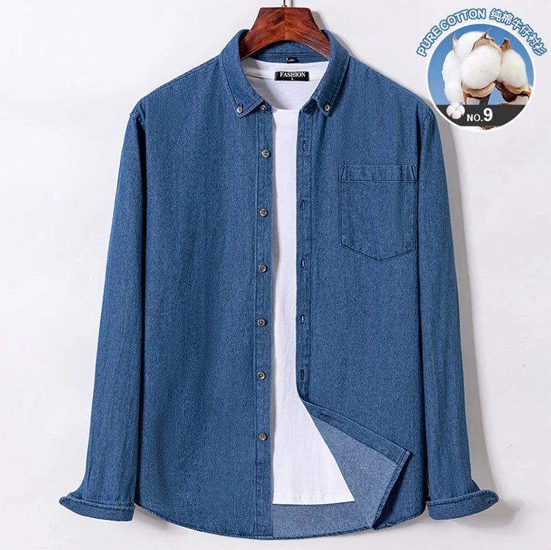 2023 Spring and Autumn Enzyme Washed Men's Long Sleeve Denim Shirt Pure Cotton Casual Fashion Outerwear Versatile Men's Clothing