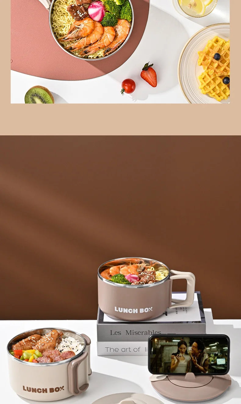 304 Stainless Steel Instant Noodles Ramen Bowl With Lid Fruit Salad Rice Soup Bowl Kitchen Tableware Large Capacity Lunch Box