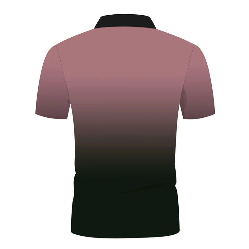 Men Clothes Summer Slim Fit Short Sleeve Fashion Gradient Color Lapel Polo Shirt Men Fashion Golf Zipper Tops Comfortable Polo