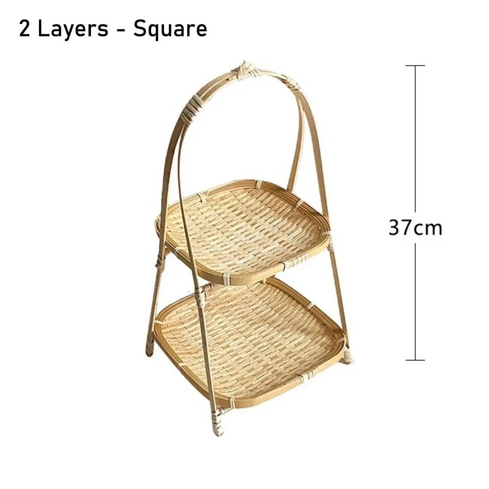 Bamboo Fruit Basket Standing Trays Serving Trays Woven Fruit Basket Bread Basket for Kitchen Dining Room Restaurant Picnics Desk