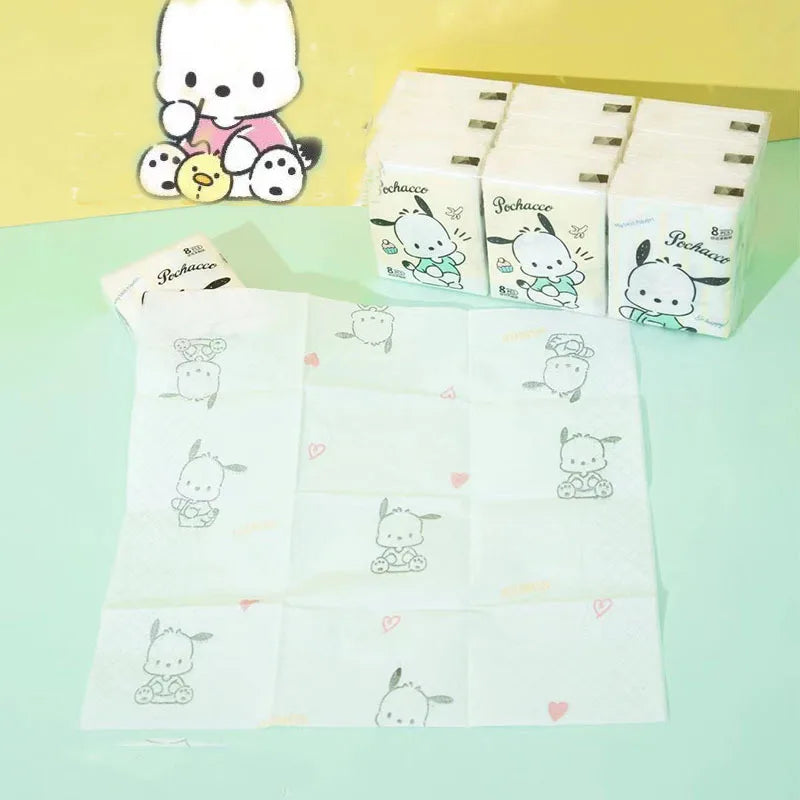 Kawaii Hello Kitty Handkerchief Paper Cartoon Sanrio Pochacco Kitty Printed Napkins Portable Small Pocket Tissues Facial Paper