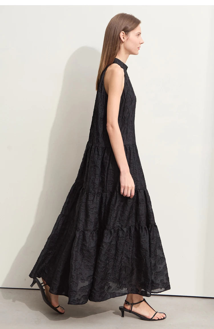 Amii Minimalism 2024 Summer New Loose Long Dress Sleeveless Large A-line Chiffon Jacquard Elegant Dresses for Women 12452064