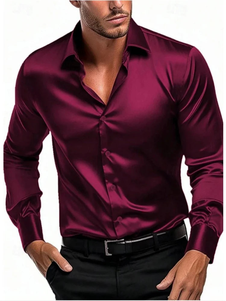 2023 New business gentleman social fashion design shirt top Men's satin party slim-fit dress shirt