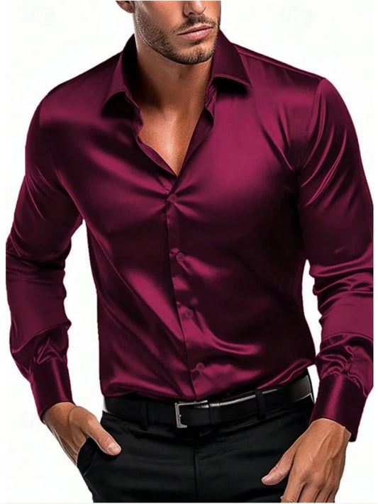 2023 New business gentleman social fashion design shirt top Men's satin party slim-fit dress shirt