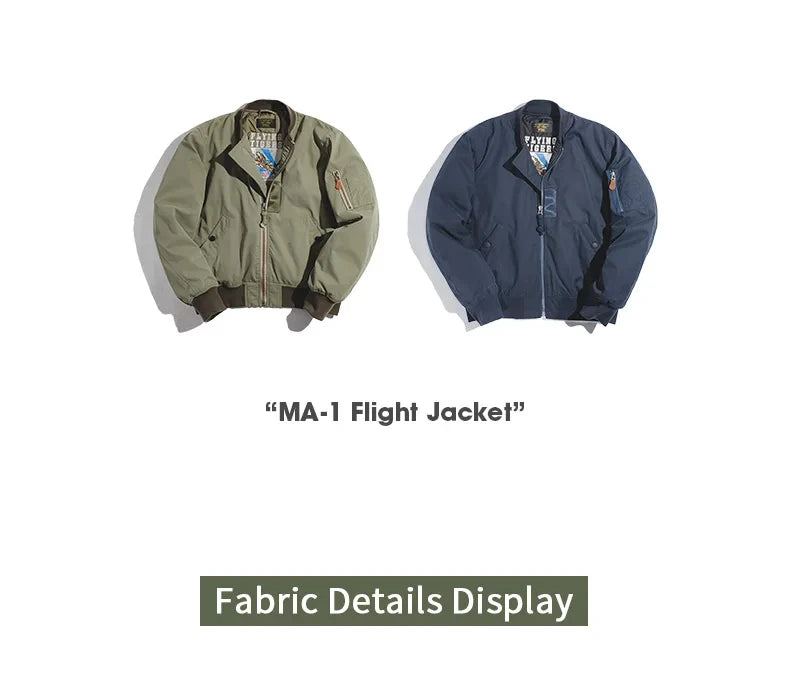Maden Retro MA1 Bomber Jacket Thickened Splicing Baseball Flight Coat with Inner Pocket for Men's Winter Cotton Padded Jacket