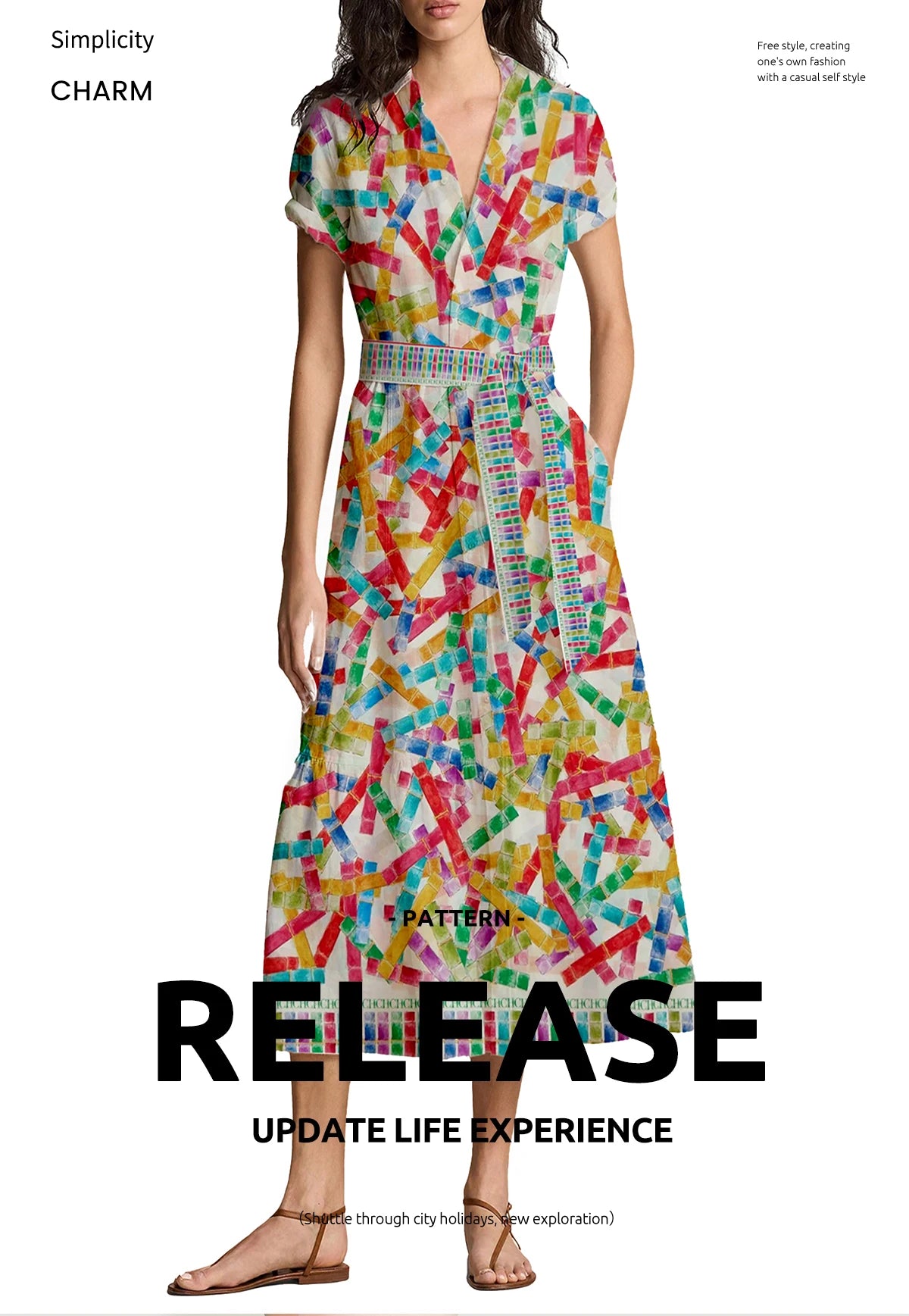 CHCH Summer Chic Printed Long Dress Women Fashion Lapel Half Sleeve Single Breasted Shirt Dresses 2024 Female Commuting Outfits