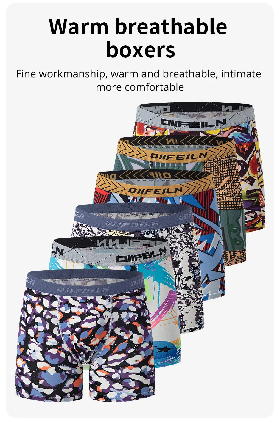 6 Pcs Parent-child Fashion Printed Underwear Men's Multi-size Long Boyshort Teenagers Comfortable And Versatile Elastic Waist S