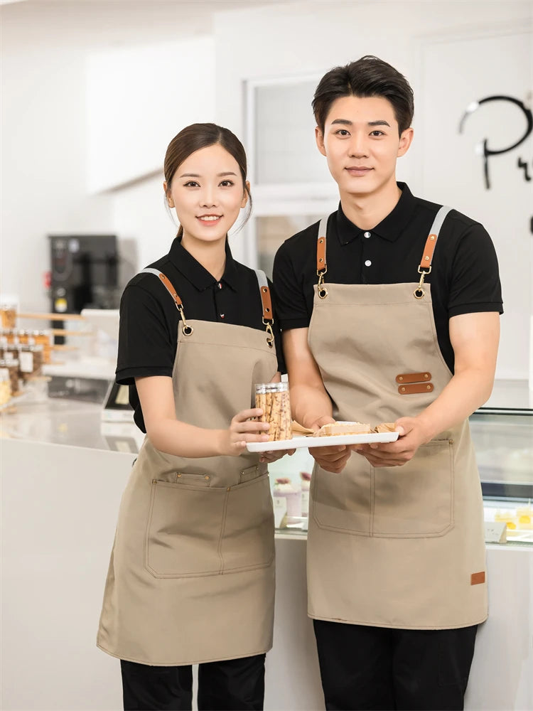 Men's Women's Kitchen Apron Custom Logo Catering Server Work Aprons Nails Hairdressing Mandil Restaurant Cafes Bar Waiter Bibs