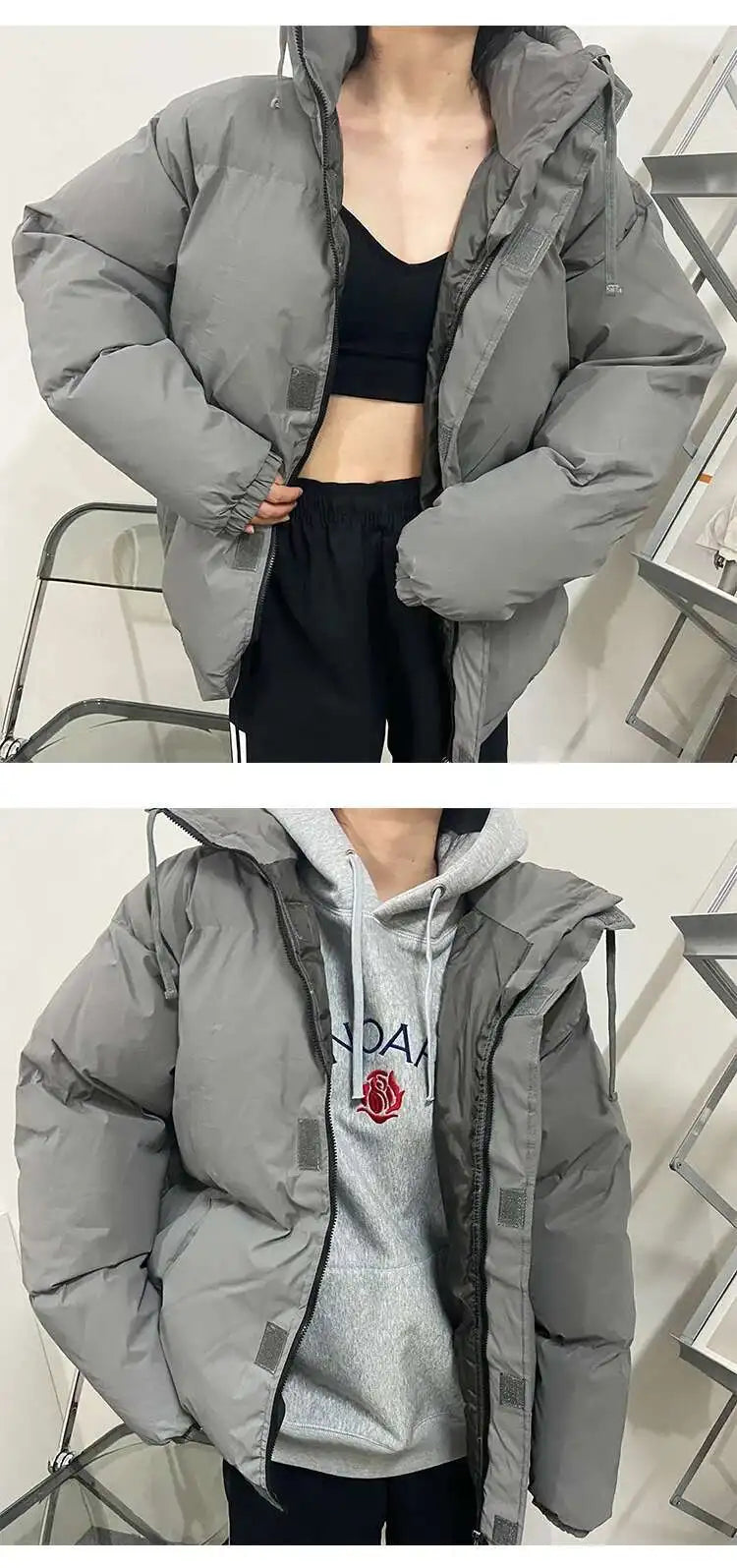 PFHQ Men Cotton Jacket High Street Trendy Winter Bread Coat 2024 Stand Collar Solid Color Long Sleeve Male Tops Casual 21Z7546