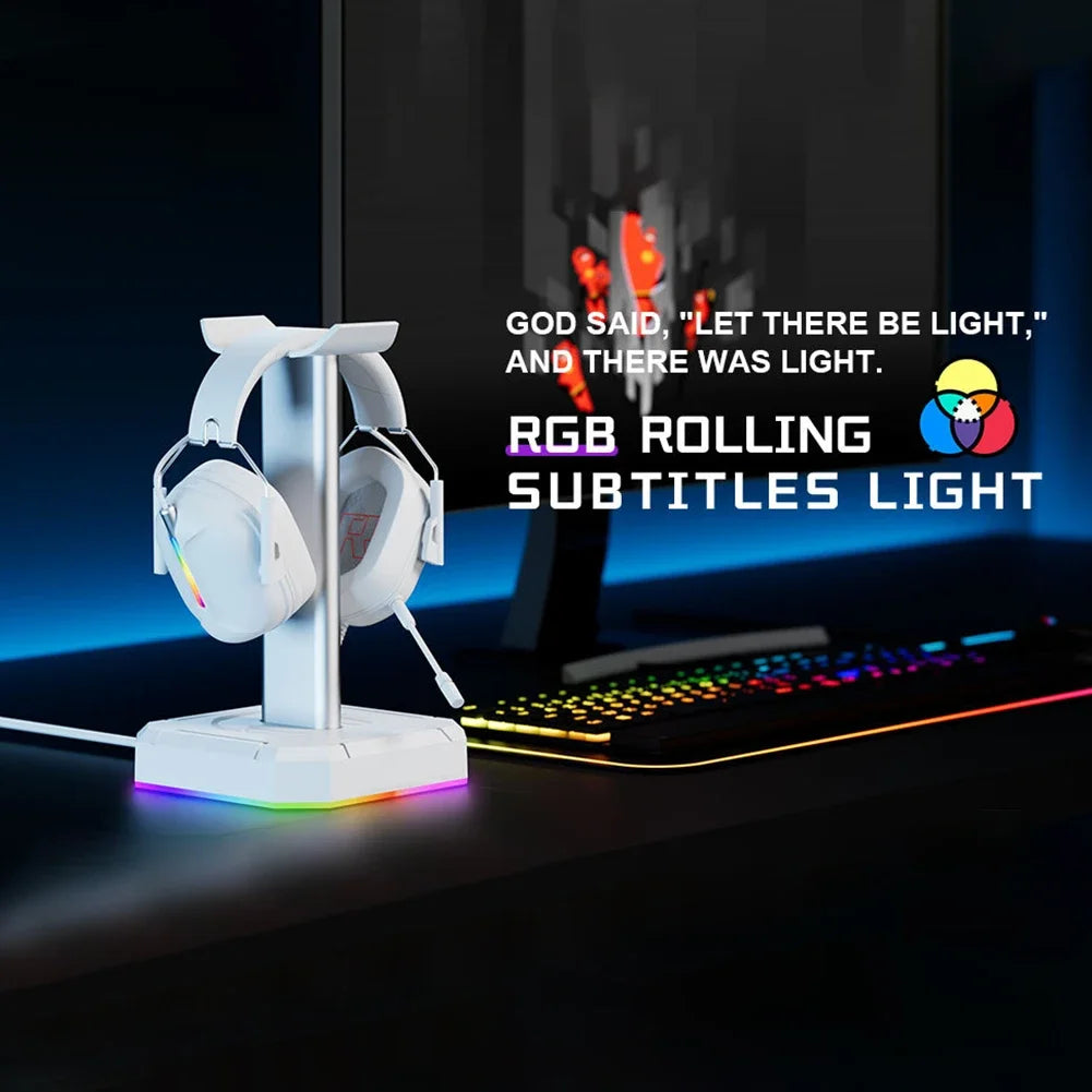 Aluminum Alloy Gaming Headphone Stand Space Saving Desktop Organizer Vertical Bracket RGB Backlight Headset Holder Display Rack