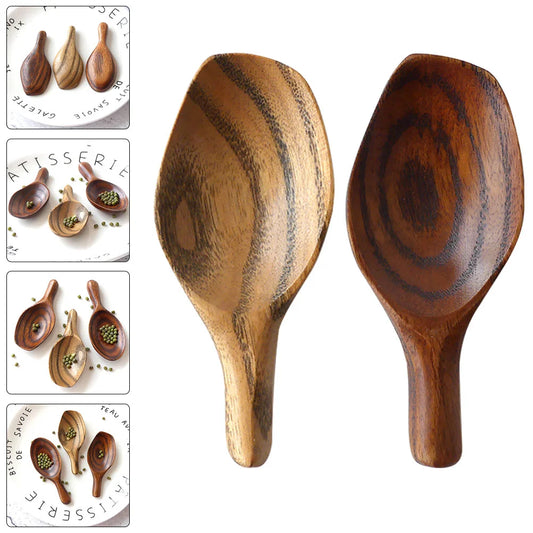 2Pcs Short Handle Wide Mouth Spoon Japanese Wooden Scoops Mini Condiment Spoons Kitchen Dining Bar Sugar Spoons Dessert Spoons