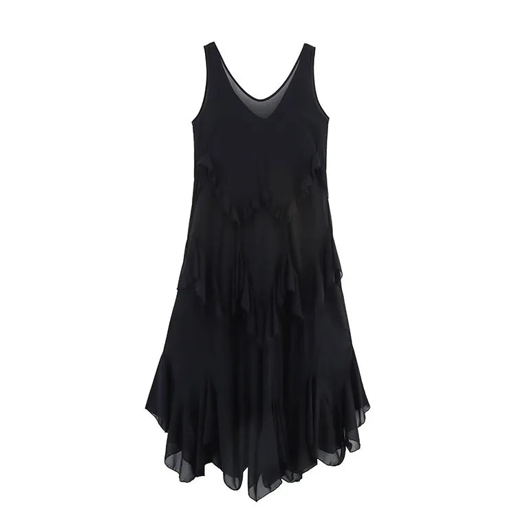 TRAF Tierred Long Dress Women Summer Sexy Backless Sleeveless Female Tulle Lightweight Midi Dresses Female Chic Dresses