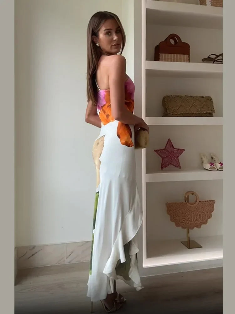 Women Elegant Floral Long Dress Ladies Sleeveless Party Maxi Robes Vestidos 2025 Summer Beach Vacation Bodycon Streetwear New