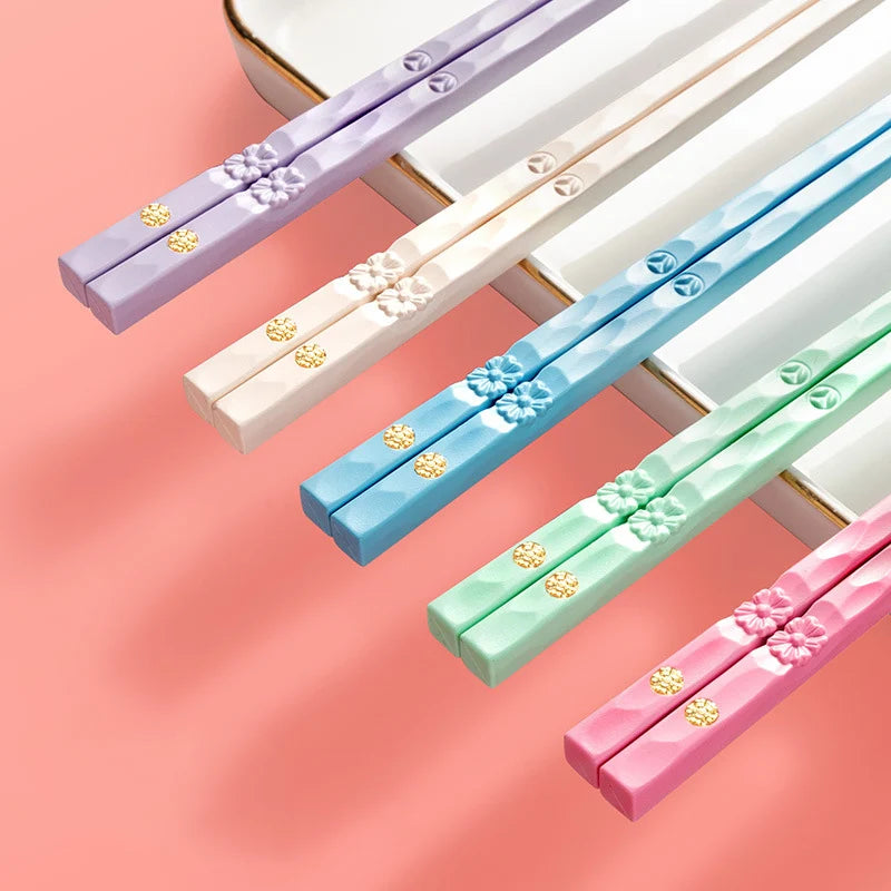 5 Pairs Non-slip Reusable Chopsticks Set Korean Food Sushi Sticks Chopsticks Alloy Chopsticks For Hotel Restaurant Kitchen