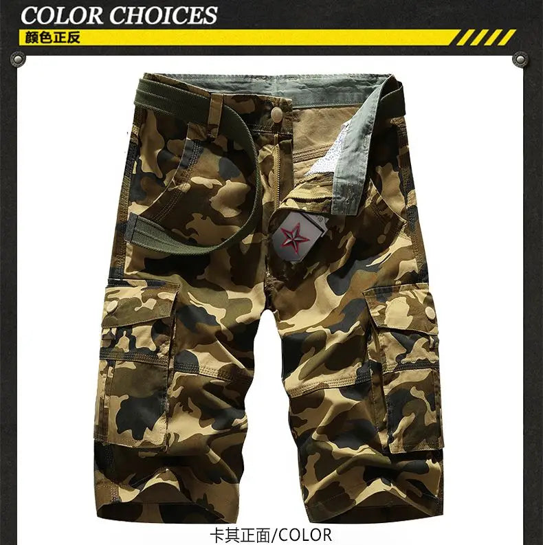 Military Men Camouflage Tactical Cargo Shorts Summer New Y2k Multiple Pockets Loose Big Size Outdoor Sports Knee Lenght Pants
