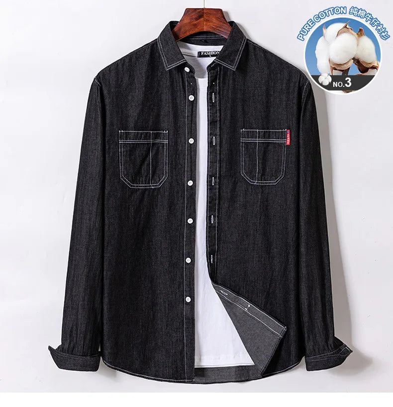 2023 Spring and Autumn Enzyme Washed Men's Long Sleeve Denim Shirt Pure Cotton Casual Fashion Outerwear Versatile Men's Clothing