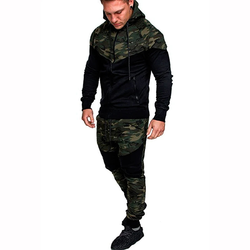 Men's Tracksuit Military Hoodie Sets Camouflage Hooded Leisure Suit Man Sweatshirt Pants Tactical Sweat Sports Suit