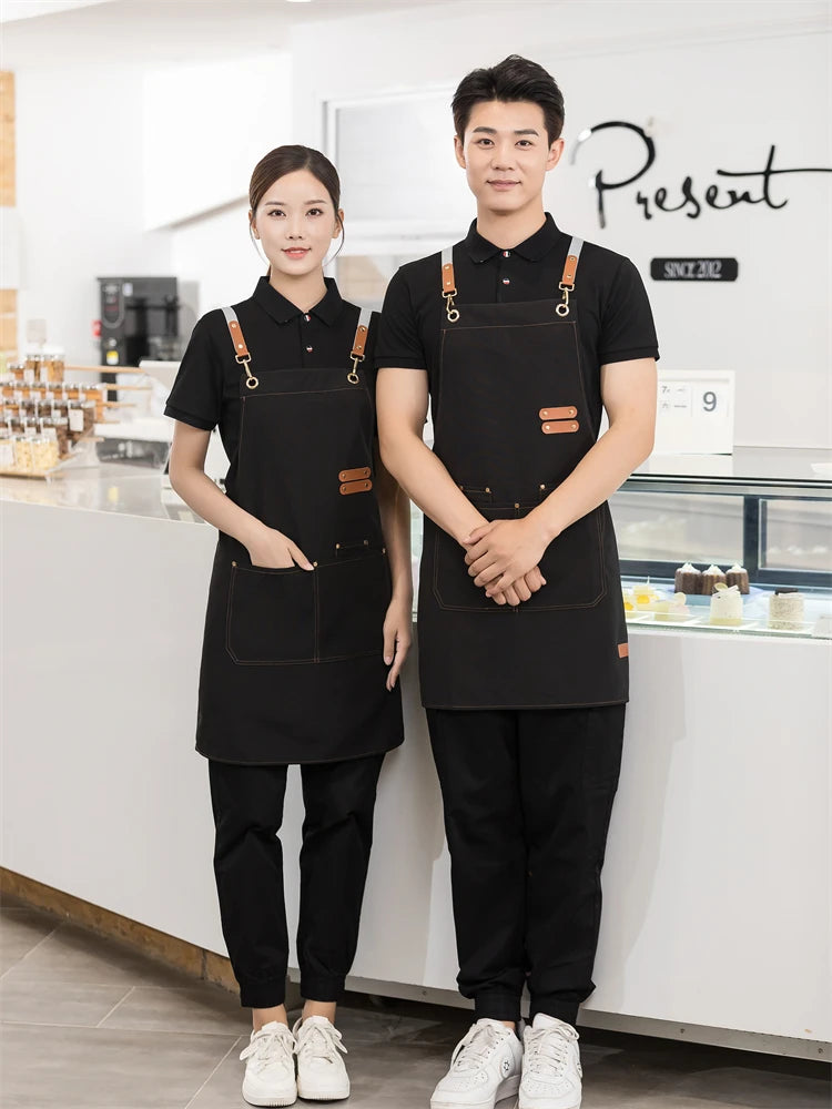 Men's Women's Kitchen Apron Custom Logo Catering Server Work Aprons Nails Hairdressing Mandil Restaurant Cafes Bar Waiter Bibs