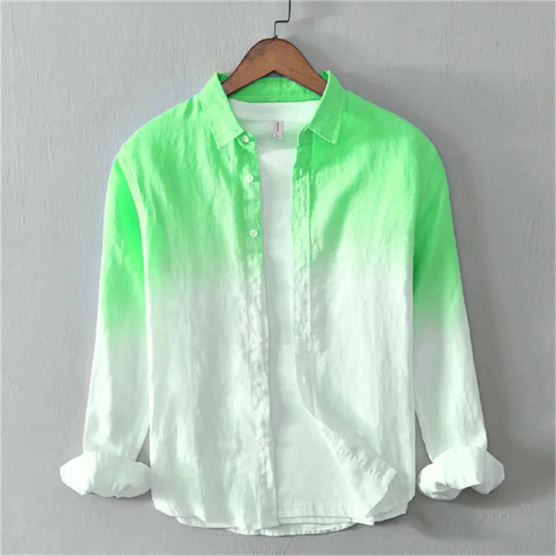 2024 New Summer Shirt Casual Long Sleeve Lapel Shirt 3D Printing Light Color Changing Men's Linen Shirt XS-6XL Fast Shipping