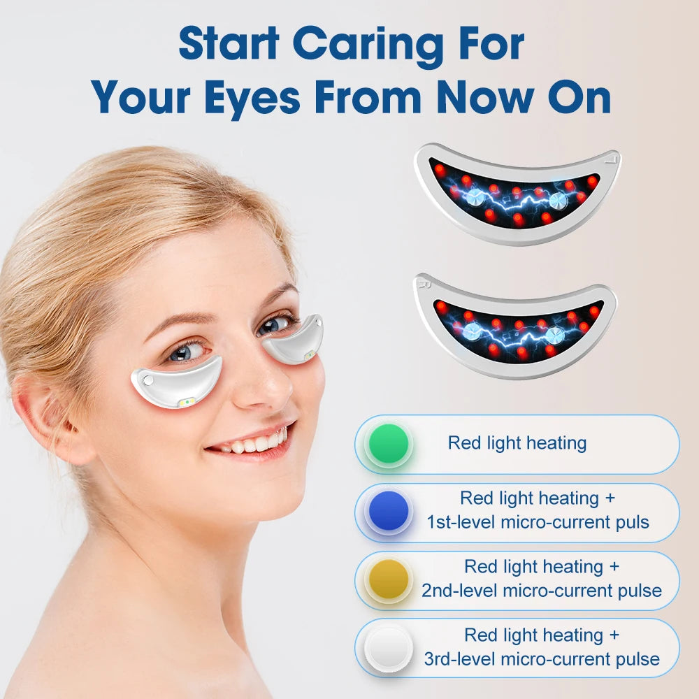 EMS Microcurrent Eye Beauty Device Electric Eye Massage Pad Heating Red Light Therapy Relieve Eye Fatigue Reduce Dark Circle