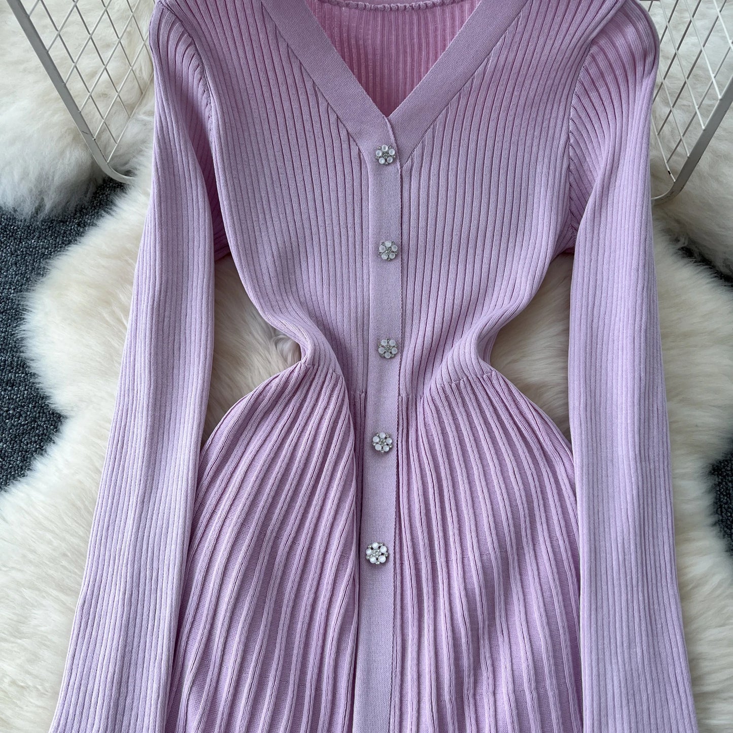 SINGREINY Autumn Knitting Sweater Dress Ladies V-Neck Single Breasted Full Sleeve Soft Slim Senior Knitted Casual Long Dress