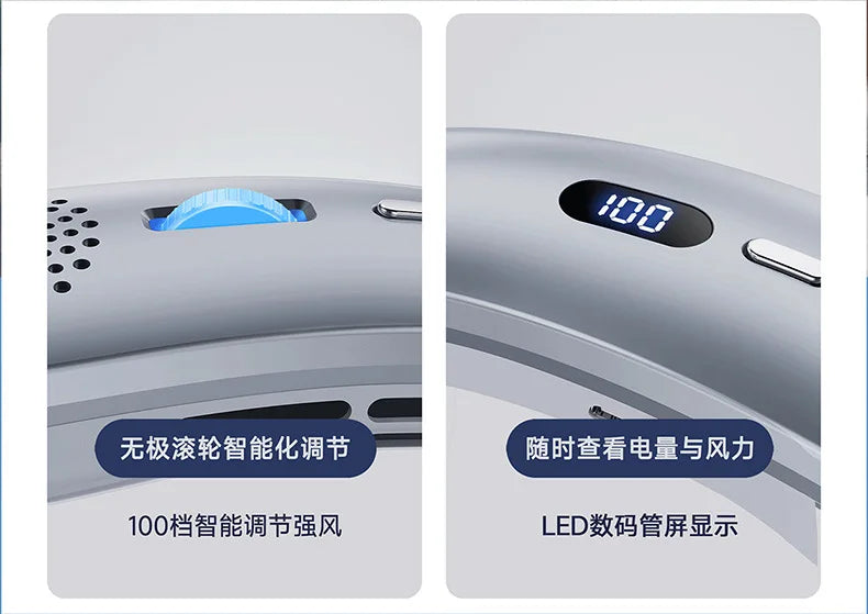 Xiaomi Youpin USB Hanging Neck Fan Portable Bladeless Mini Rechargeable Mute LED Digital Display Electric Fans Air Cooler New Mi