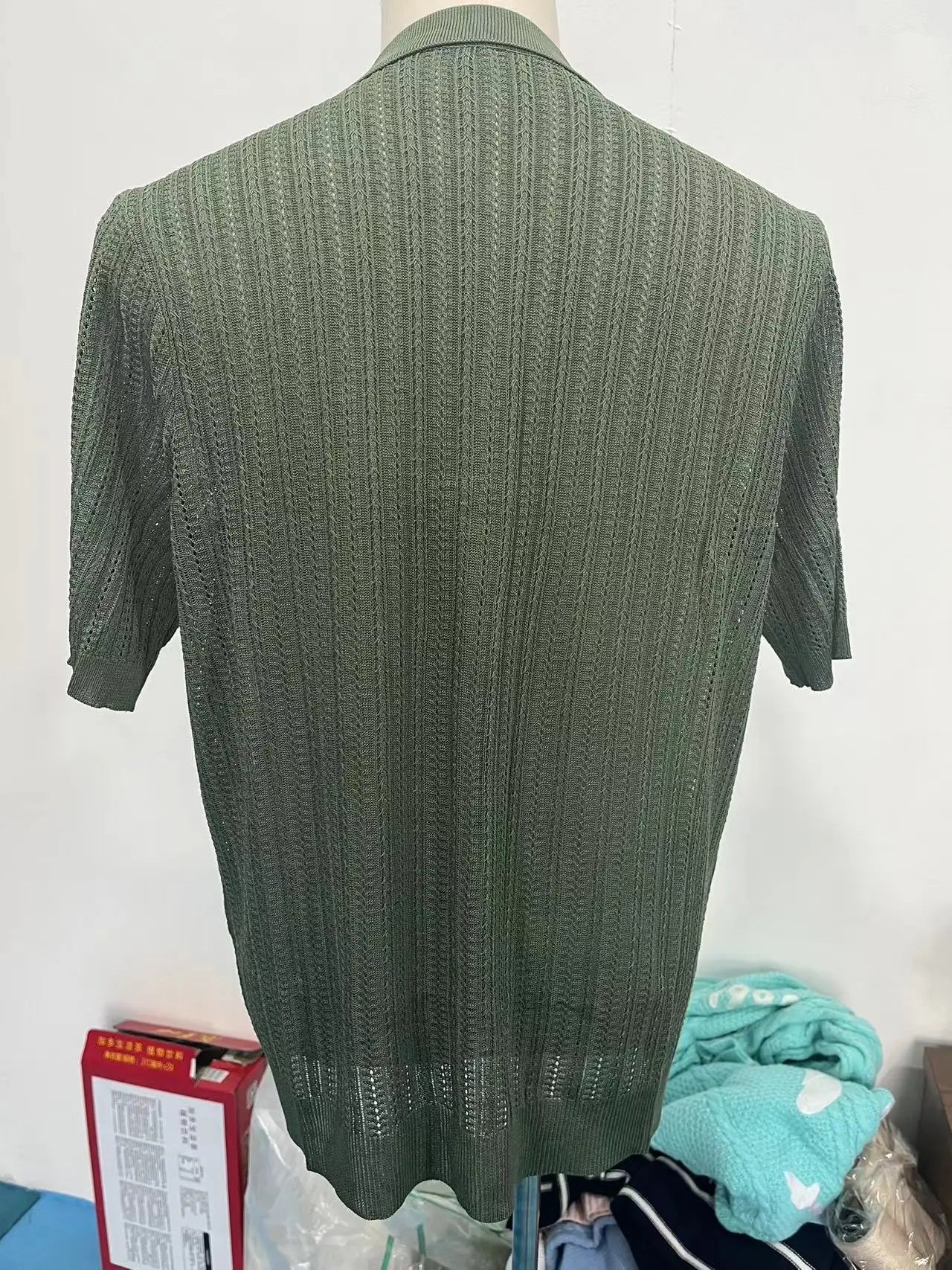 Summer Men's Casual Shirt Breathable Hollow Out Knit Shirt Short Sleeve Lapel Lightweight Top for Men European  American Loose