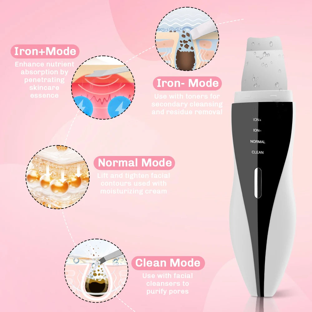 Skin Scrubber Ultrasonic Facial Machine for Home Use Spatula for Blackhead Remover Shovel Peeling Pore Cleaner Face Lift Massage